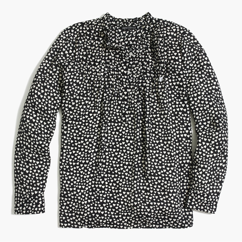 J. Crew Heart Print Pintuck Popover
